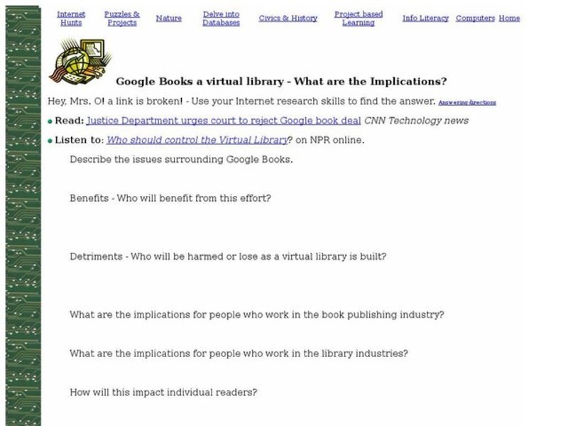 Implications of Google Books, a Virtual Library Interactive