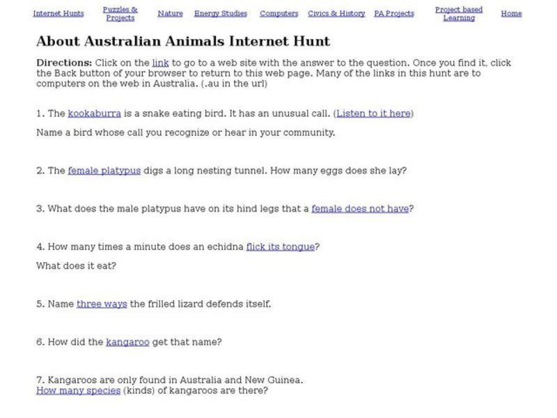 Australian Animals Internet Hunt Interactive