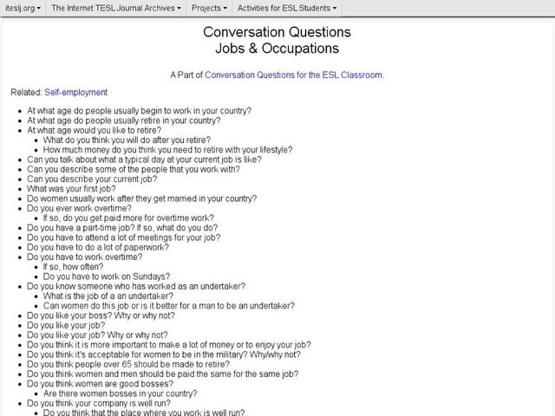 Conversation Questions: Jobs & Occupations Interactive