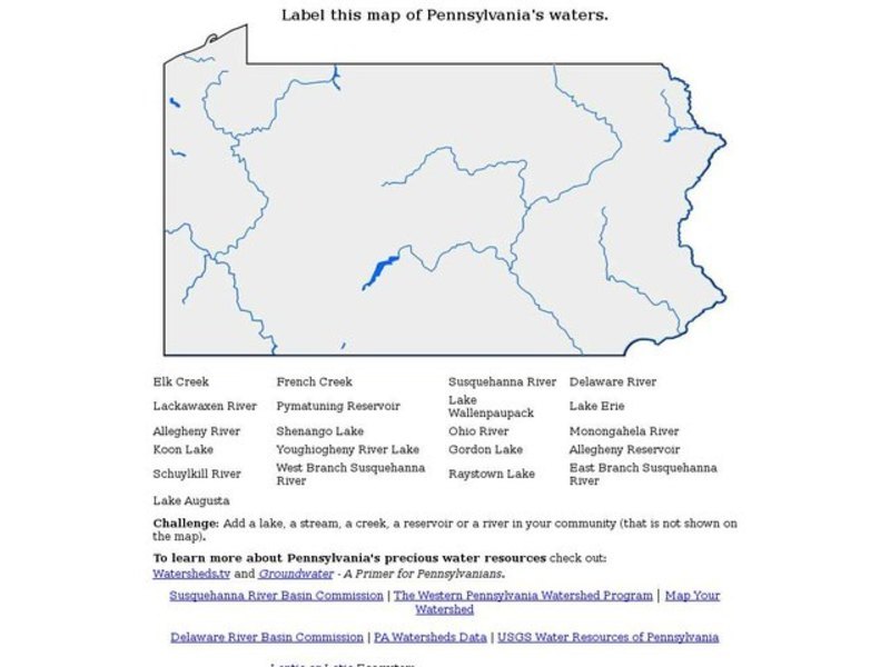 Map of Pennsylvania's Waters Worksheet