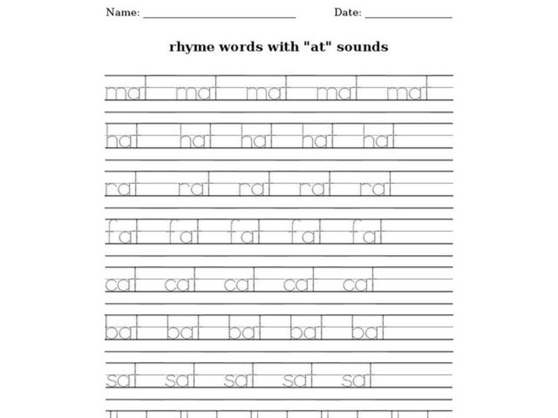 Rhyme Words With "At" Sounds Worksheet