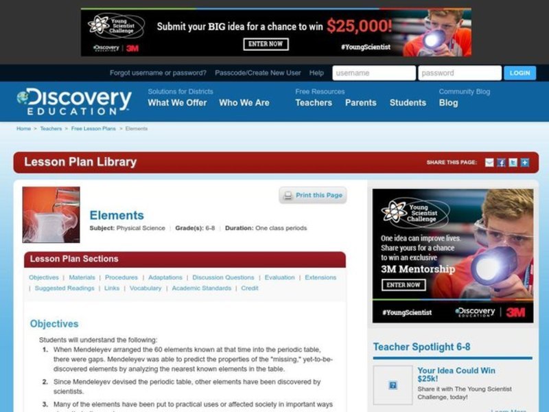 Elements Lesson Plan