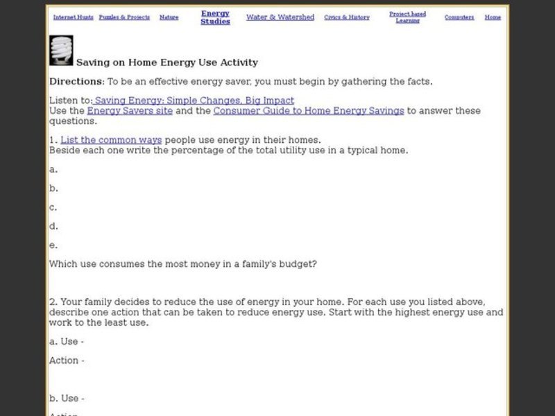 Saving on Home Energy Use Activity Interactive