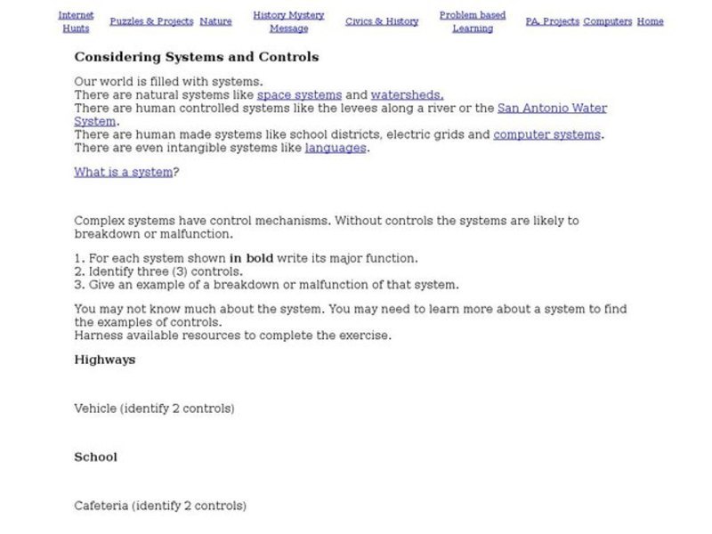 Considering Systems and Controls Worksheet