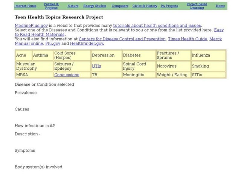 Teen Health Topics Research Project Interactive