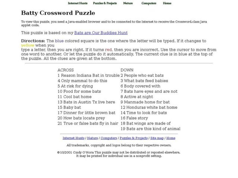 Batty Crossword Puzzle Interactive