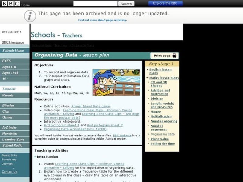 Organising Data Lesson Plan