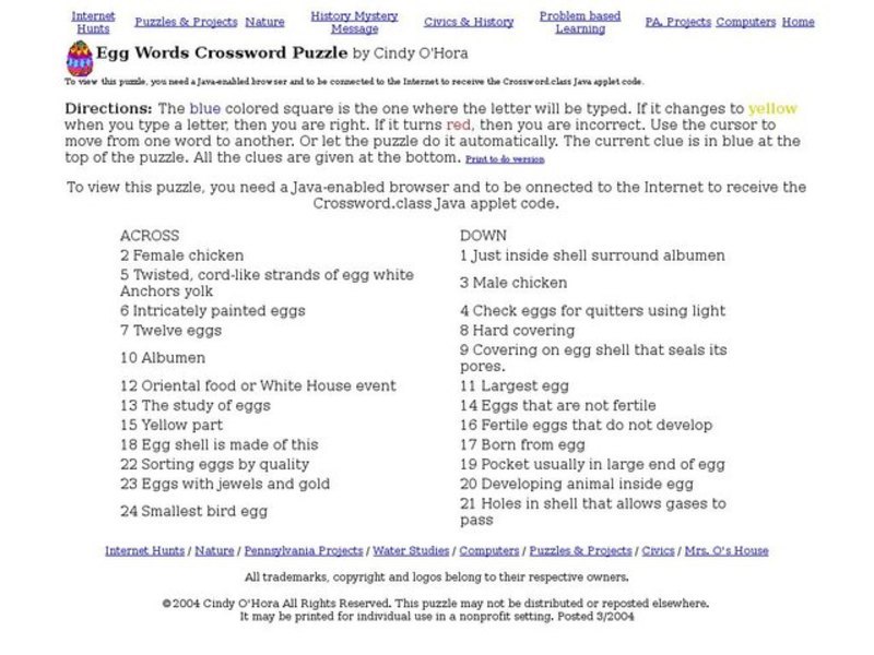 Egg Words Crossword Puzzle Interactive