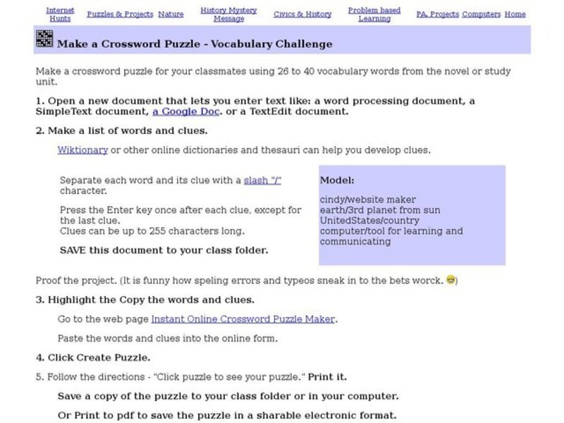 Make A Crossword Puzzle - Vocabulary Challenge Interactive