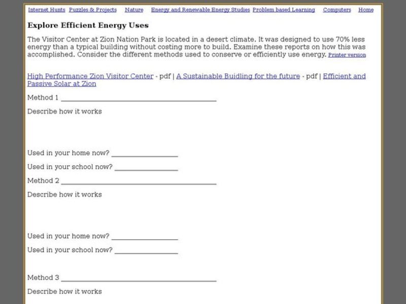 Explore Efficient Energy Uses Worksheet