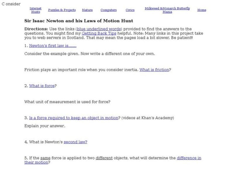 Sir Isaac Newton and His Laws of Motion Hunt Worksheet