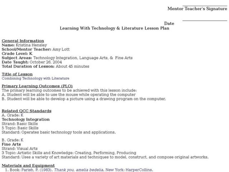 Combining Technology with Literature Lesson Plan