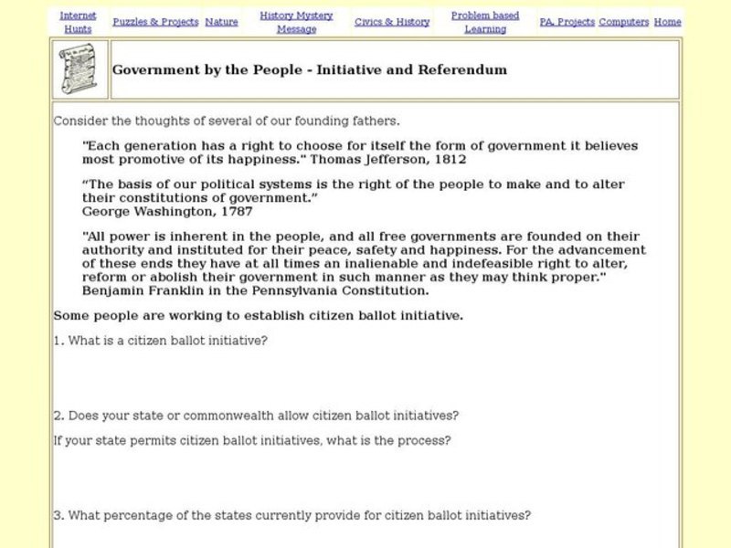 Government by the People - Initiative and Referendum Worksheet
