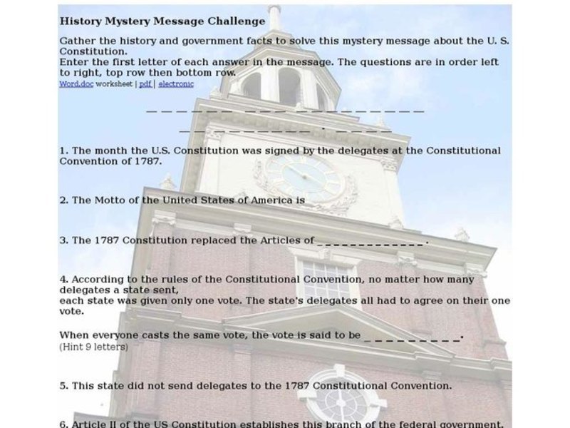 History Mystery Message Challenge Lesson Plan