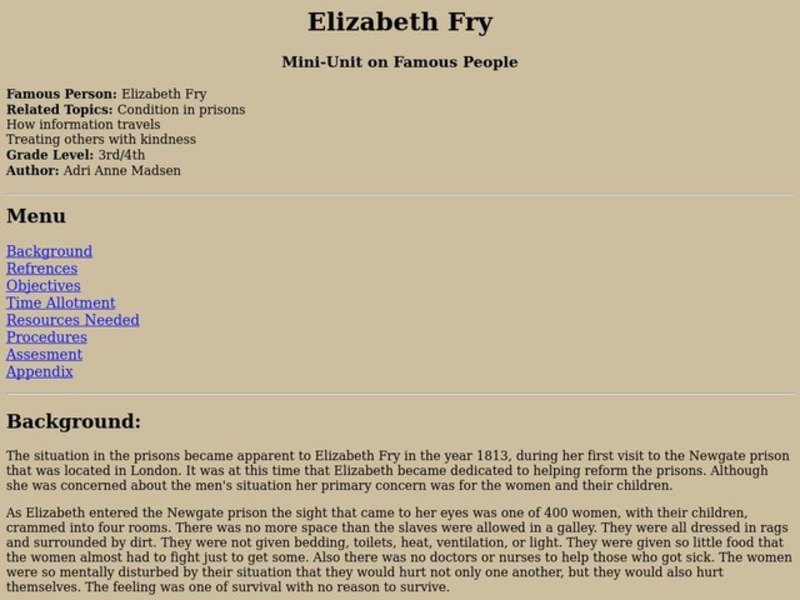 Elizabeth Fry Lesson Plan