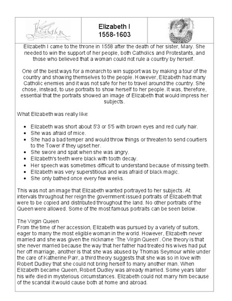 Elizabeth I Handout