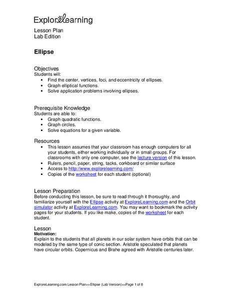 Ellipse Lesson Plan
