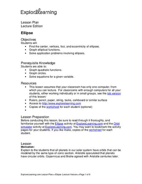 Ellipse Lesson Plan
