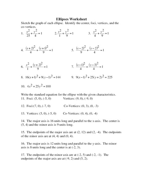 Ellipses Worksheet