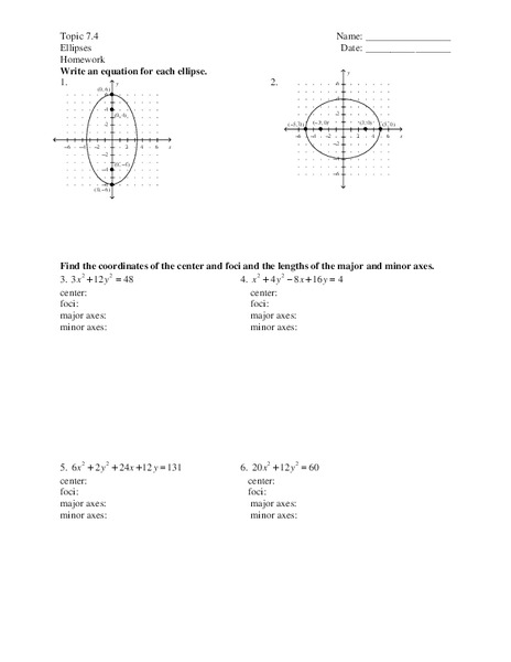 Ellipses Worksheet