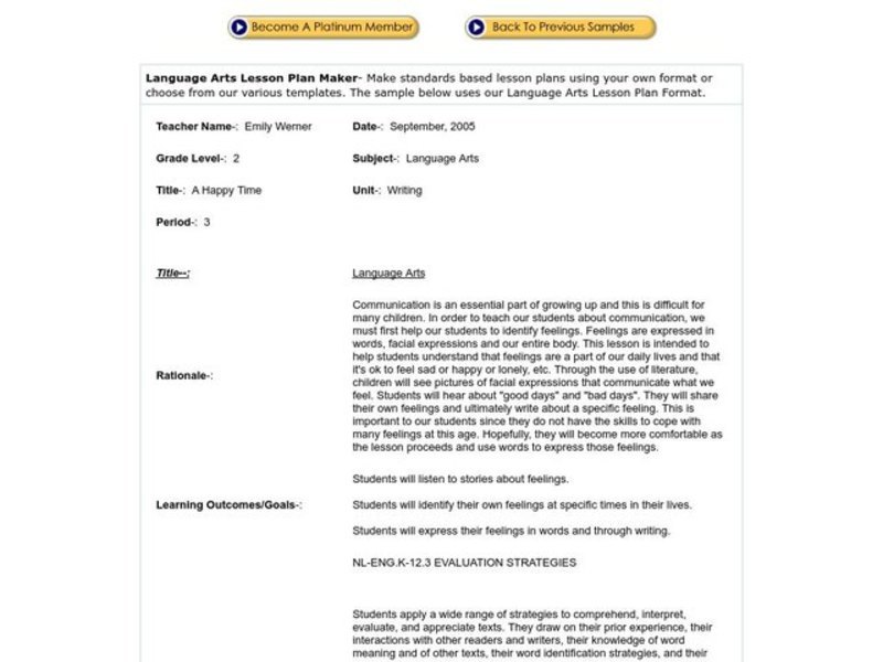 A Happy Time Lesson Plan