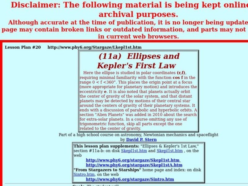 Ellipses and Kepler's First Law Lesson Plan