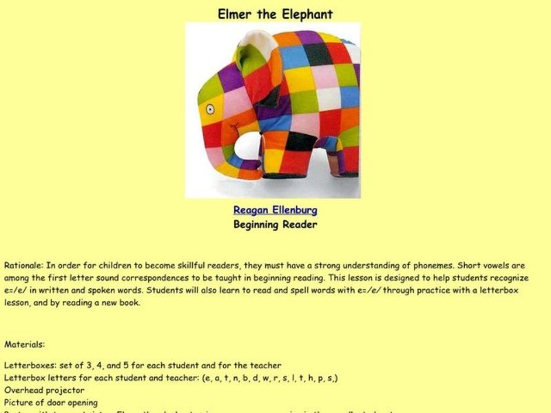 Elmer the Elephant Lesson Plan