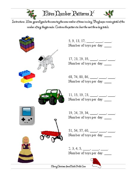 Elves Number Patterns Worksheet
