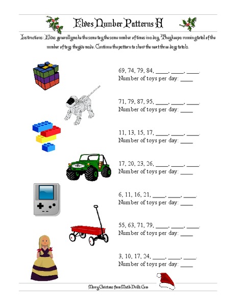 Elves Number Patterns Worksheet