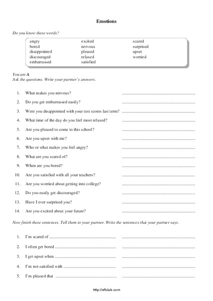 Emotions Worksheet