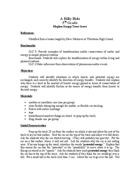A Hilly Ride Lesson Plan