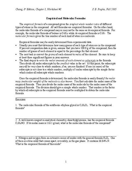 Empirical and Molecular Formula Worksheet