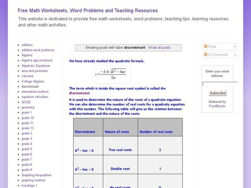 Discriminant and Quadratics Interactive