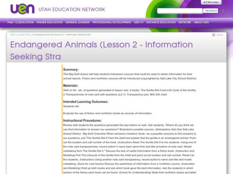 Endangered Animals Lesson Plan