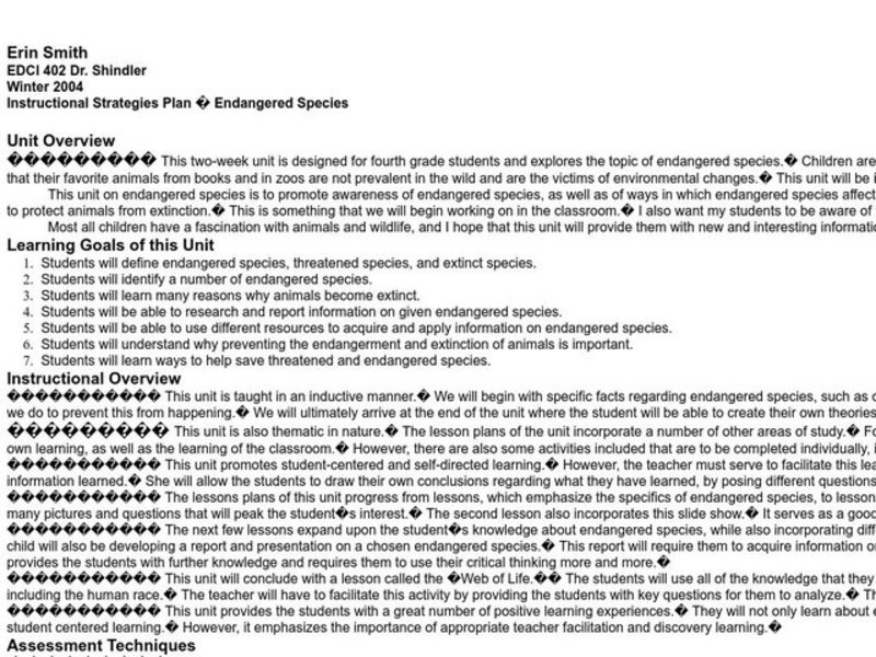 Endangered Species Lesson Plan