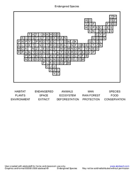 Endangered Species Worksheet
