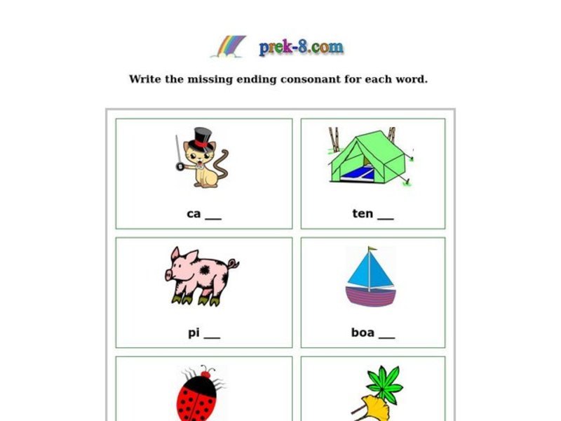 Ending Consonants Worksheet