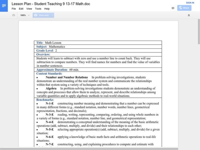 Number Line Math Lesson Plan