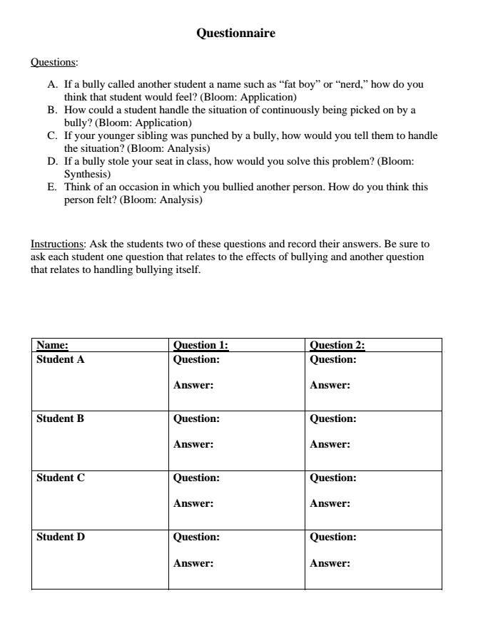 Bullying and its Effects Lesson Plan