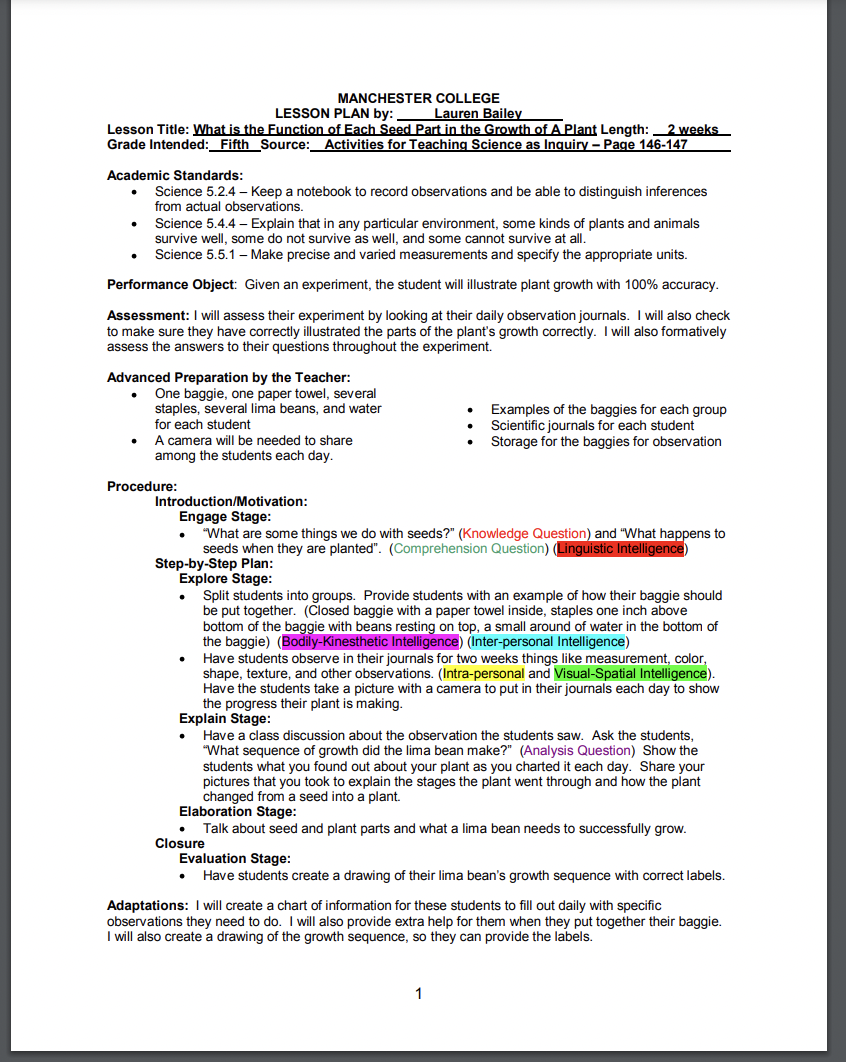 What is the Function of Each Seed Part in the Growth of a Plant Lesson Plan