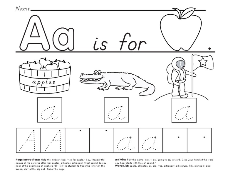 Aa is for Apple Worksheet