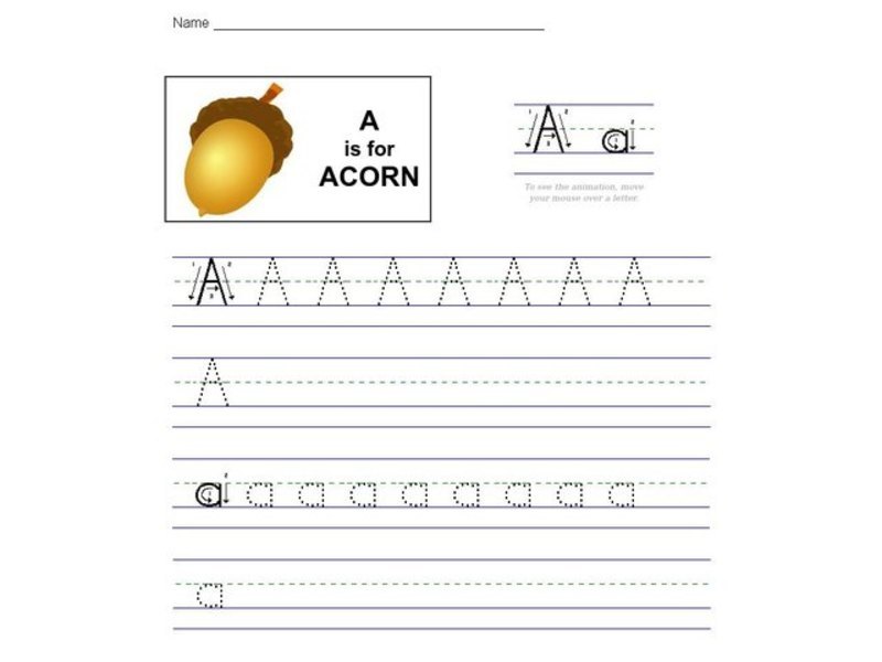 A is for Acorn Worksheet