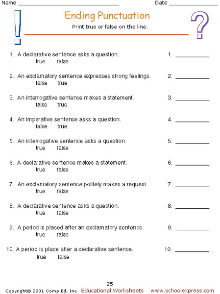 Ending Punctuation Worksheet