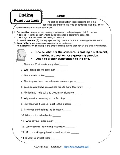 Ending Punctuation Worksheet