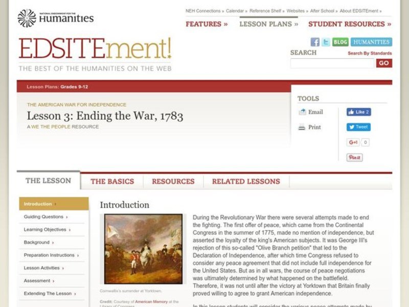 Ending the War, 1783 Lesson Plan