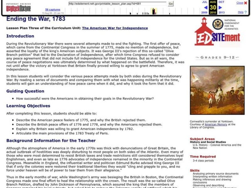 Ending the War, 1783 Lesson Plan