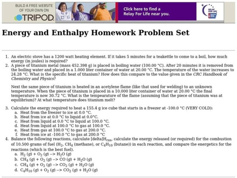 Energy and Enthalpy Worksheet