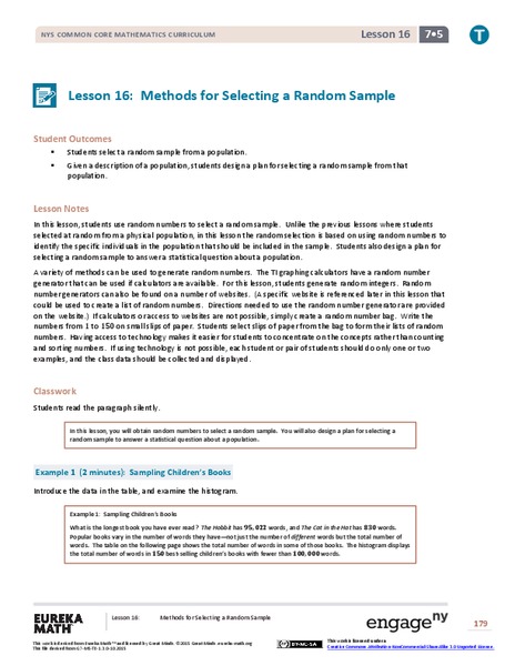 Methods for Selecting a Random Sample Lesson Plan