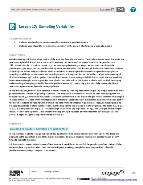 Sampling Variability Lesson Plan