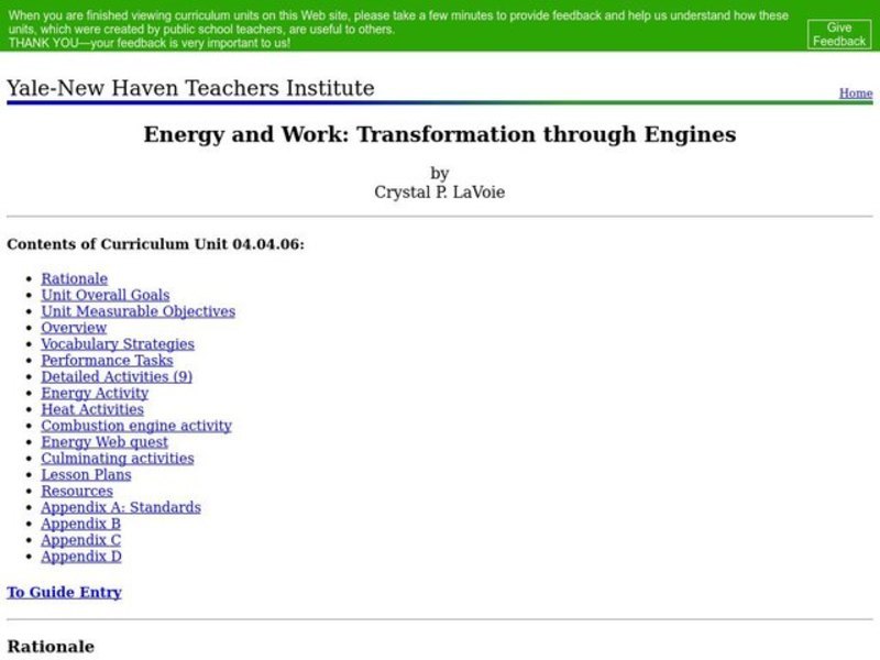 Energy and Work: Transformation through Engines Lesson Plan